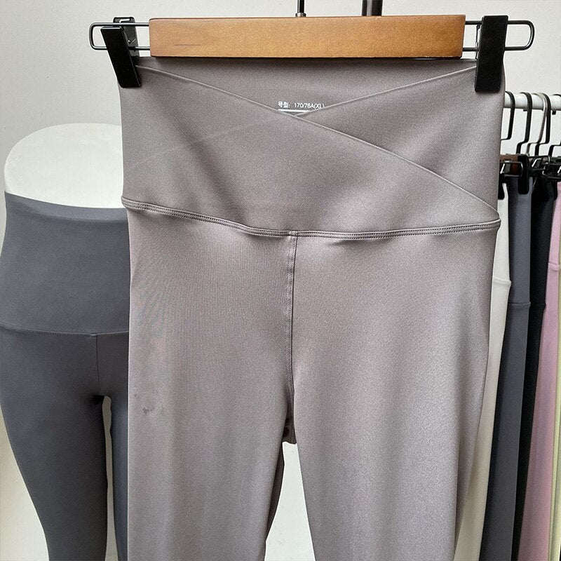 jinran Light Gray Shark Sports Leggings for Women Outer Wear Spring Summer Pants Cross Waist Abdominal Pressure Leggings