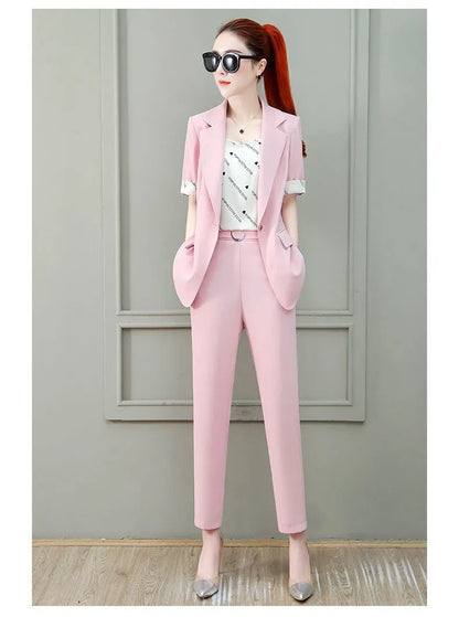 jinran 2022 Summer New French Elegant Women's Pants Suit Slim Jacket Office Blazer Casual Trousers Two-piece Set Female Tracksuit Set