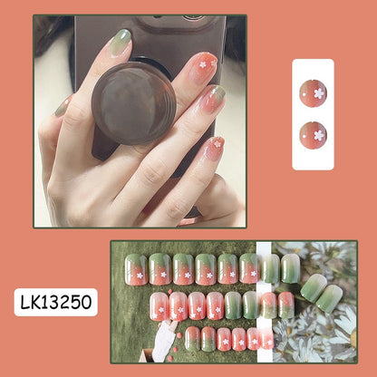 jinran 24Pcs New White Daisy Fake Nails Short Simple Detachable Wearable Armor Wearing Reusable False Nails Ballerina Press on Nail Set