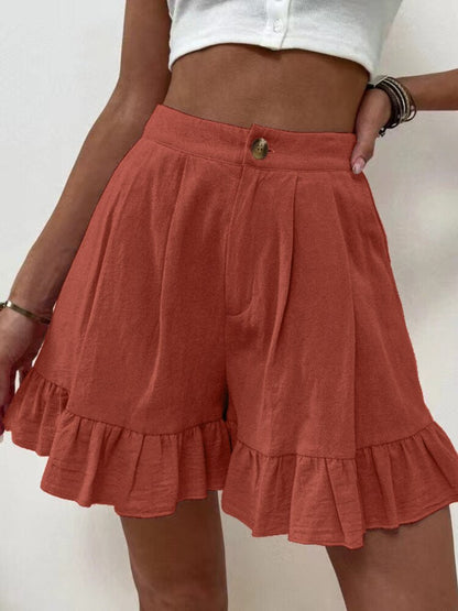 jinran 2022 Summer New Women's High Waist Ruffled Shorts Casual Wide-leg Loose Pants Skirt Women's Sports Pants Women Clothing Casual