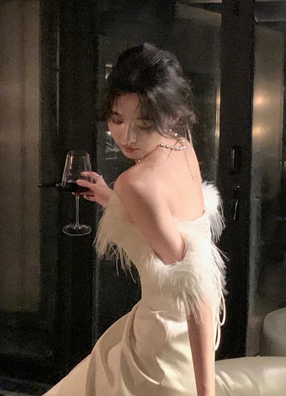 jinran White Vintage Luxury Midi Dresses for Women Autumn New France Sexy Fashion Slim Bandage Party Wedding Formal Female Clothes