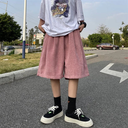 Brown Corduroy Shorts Oversized Baggy Five Point Trousers Summer Korean Fashion Wide Leg Pants Ins Hip Hop Bottoms Men and Women