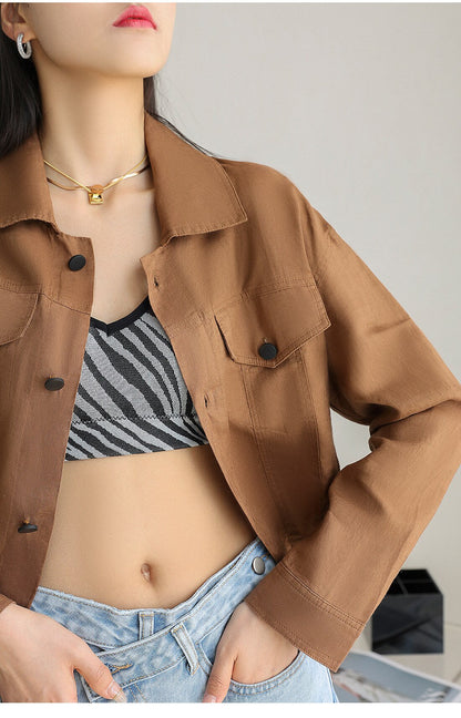 jinran Casual Spring New Turn-down Collar Linen Short Women Jackets 2022 Simple Solid Color All Match Button Female Coats