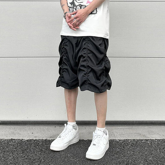 Fashion Summer Casual Men's Pleated Shorts Vibe Solid Color Short Sweatpants Jogging Hip Hop Oversize Shorts Male Clothes