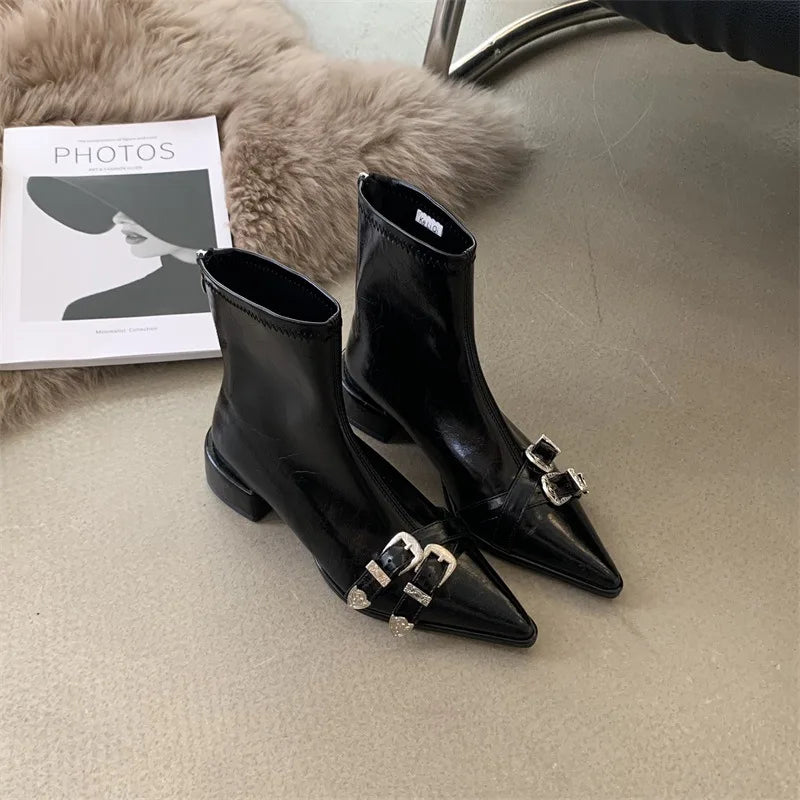 jinran Boots Women New 2024 Shoes Zipper Luxury Designer silver High Heel Leather Ladies Pointy Autumn Rubber Ankle Fashion Rome Riding