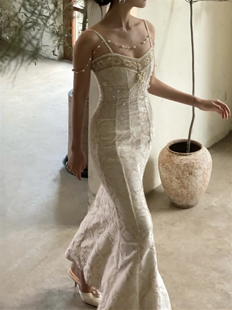 jinran Woman Dress Backless Embroidery Vintage 2024 Sleeveless Sexy Beach Boho Lace Party Sundress Women Summer Maxi Vestido