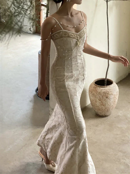 jinran Woman Dress Backless Embroidery Vintage 2024 Sleeveless Sexy Beach Boho Lace Party Sundress Women Summer Maxi Vestido