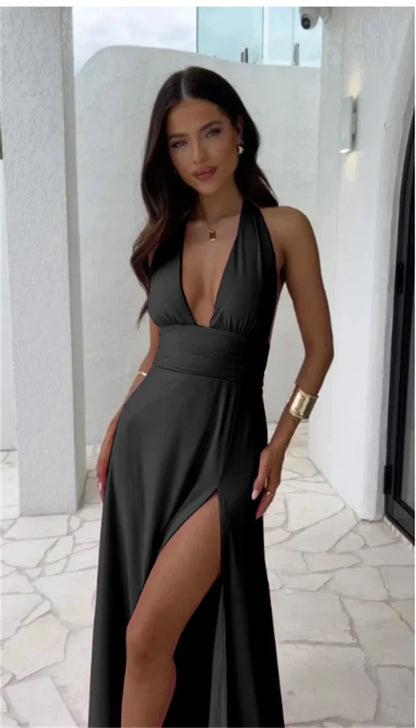 jinran Women Elegant Sleeveless Open Back High Split Dress Slim Lace Up Evening Sexy Maxi Dresses Female Club Party Vestidos 2024 Y2K