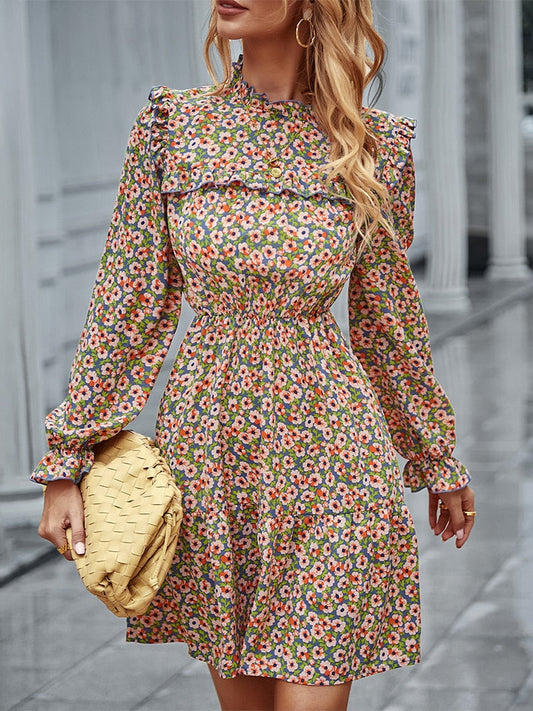 jinran Spring Summer Fashion Print Dress Women Long Sleeve Medium Length Skirt Office Commuter Women's Dress Dresses Women Robe Dress