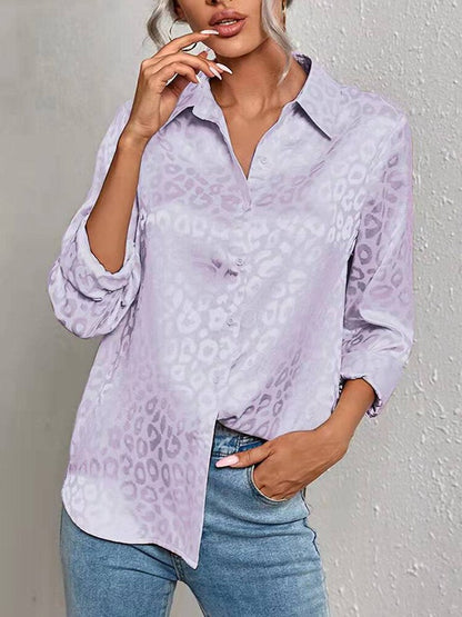 jinran Elegant Office Lady Leopard Print Lapel Blouse Casual Long Sleeve Jacquard Spring Summer Luxury Shirt Vintage Oversize Top Tunic