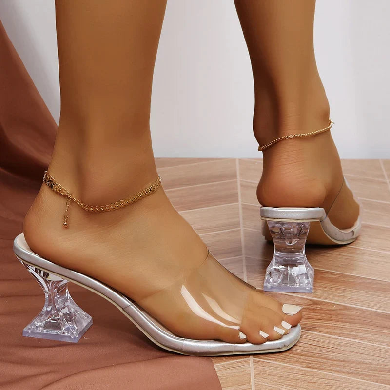 jinran Strange Transparent Heels Slippers Women Summer Plus Size Clear Pvc Sandals Woman Slip On High Heeled Party Shoes Muejr