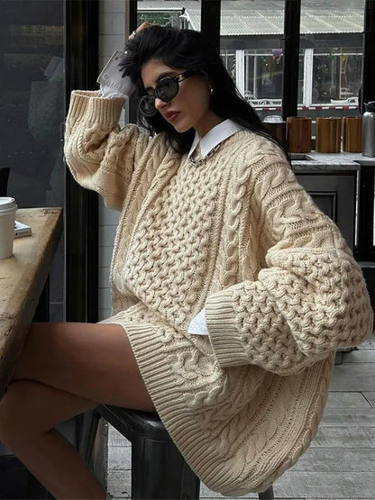 nvxiot  -  Women Overtised Loose Solid Long Sleeve Knit Cardigan Elegant O Neck Short Sweaters 2024 Autumn Lady High Streetwear