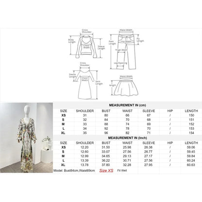 jinran White Floral Print Long Sleeve Cut Out Ankle-length Dress