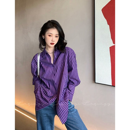 jinran Purple Striped Shirt Fashion Women Blouses Casual Youth Long Sleeve Tunics Women's Clothing Spring Summer Tops