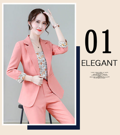 jinran 2022 Summer New Korean Fashion Elegant Women's Pants Suit Printed Vest Flannel Jacket Casual Trousers Three Piece Set Blazer