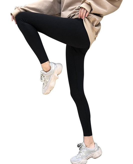 jinran New Women Sharkskin Black Leggings Thin Workout Stretch Sexy Fitness Leggings Skinny Legs Slimming Sport Leggings