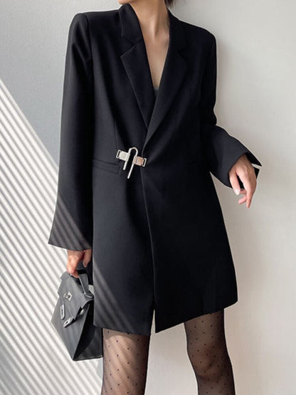 jinran Suit jacket female 2022 Spring and Autumn new Hepburn style French style long black suit dress design sense jacket S-XL