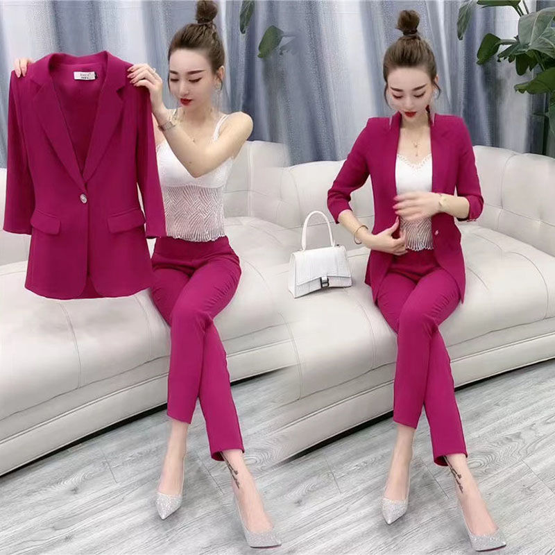 jinran Women's Oversized Suit 2022 Spring and Summer Korean Fashion Commuting Two-piece Suit Leggings Suit Two-piece Suit for Women