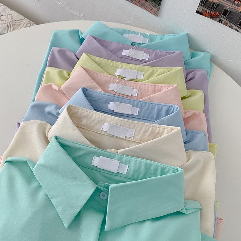 jinran Spring Summer Women Fashion Tunic Chemise Oversize Femme Macaron Shirt for Women Office Blouse Korean Style Women