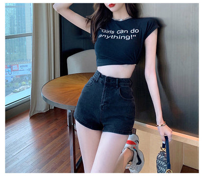 jinran White Jean Shorts Women Summer High Waisted Solid Hot Short Jeans for Ladies Elastic High Waist Denim Shorts Women Summer