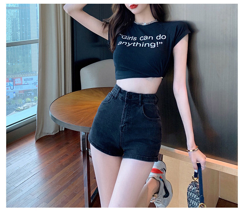 jinran White Jean Shorts Women Summer High Waisted Solid Hot Short Jeans for Ladies Elastic High Waist Denim Shorts Women Summer