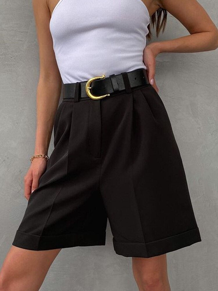 jinran New Summer Suit Shorts Female Flanging Pocket Zipper Hidden Buckle Solid Color Fashion Casual Pants Straight Shorts Women's Wear