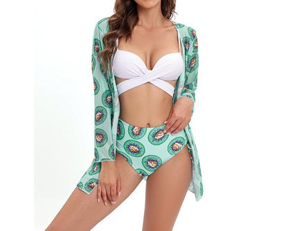 jinran New Bikini Sexy Mesh Three-piece Printed Split Swimsuit Women Women's Bikinis Trend Swimwear Two-piece Push Up