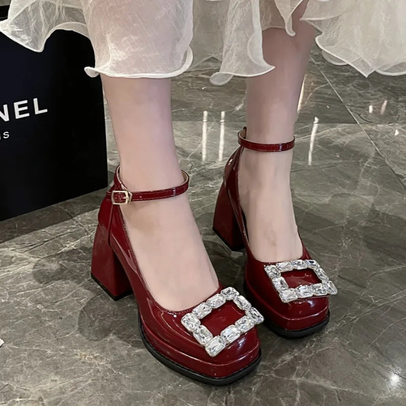 jinran 2024 Women Autumn Style Fashion Square Head Brand Design Female Mary Jane Shoes Casual Banquet Party Female High Heels Zapatos