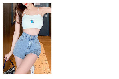 jinran White Jean Shorts Women Summer High Waisted Solid Hot Short Jeans for Ladies Elastic High Waist Denim Shorts Women Summer