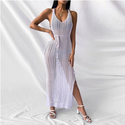 jinran Sexy Hollow Out Beach Dress Bathing Suits Cover Ups Long Summer Crochet Bohemian Beachwear Solid Swimwear Cover-up