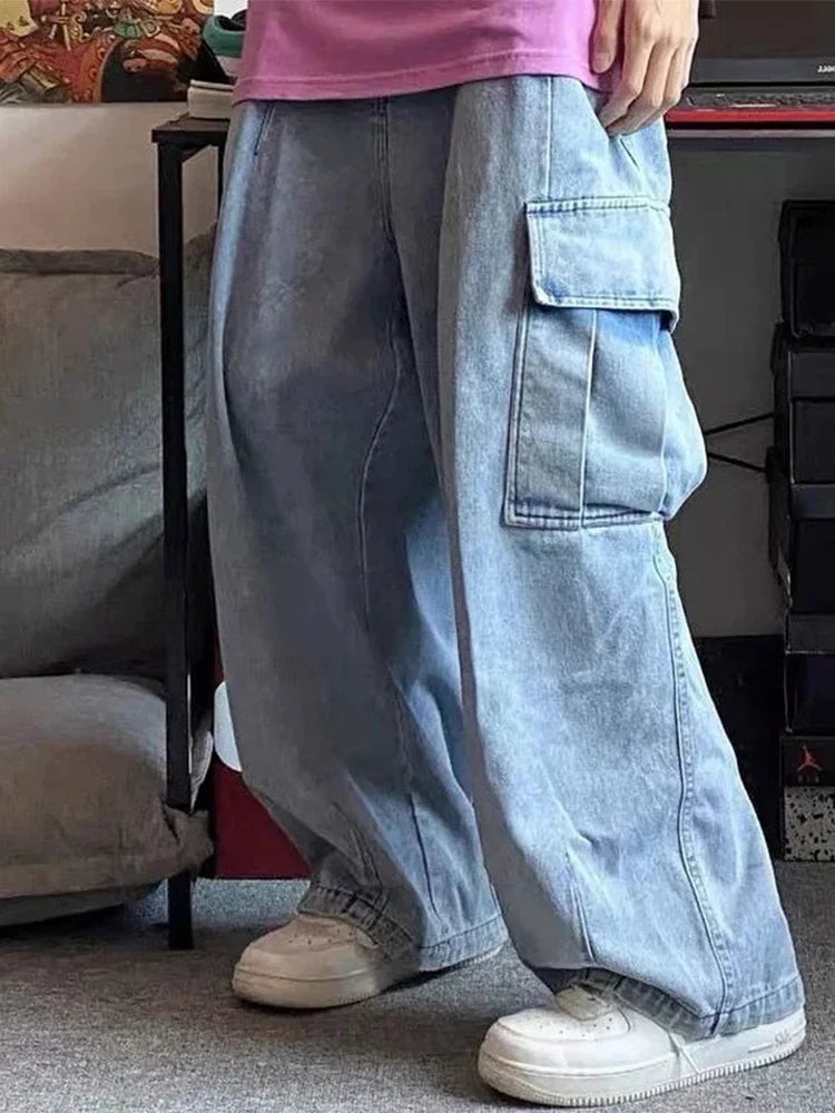 Baggy Jeans for Men Black Denim Cargo Pants Wide Leg Pants Oversize Cargo Pants Korean Streetwear Hip Hop Harajuku