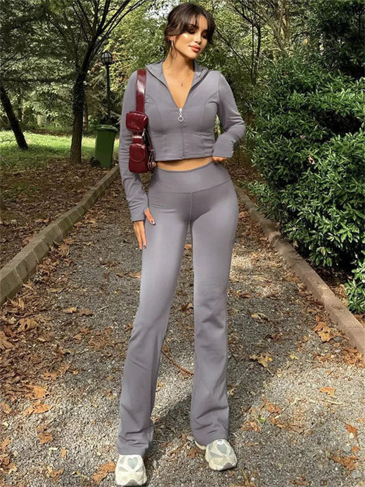 nvxiot  -  Winter Casual 2 Piece-Set Straight Legg Female Zipper Cardigan And High Waist Skinny Tracksuit Women's Pants Outfits 2024