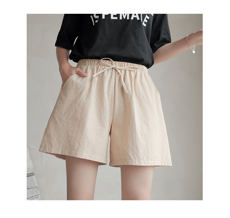 jinran Women Summer Casual Solid Cotton Linen Loose Shorts Korean Harajuku Elastic Waist Wide Leg Short Pants Summer Basic Chic Shorts