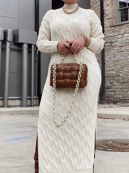 jinran White Knitted Dress Lady Long and Elegant Plus Size Clothes Sweater Dresses for Women Thick Winter Dress Wholesale Dropshipping