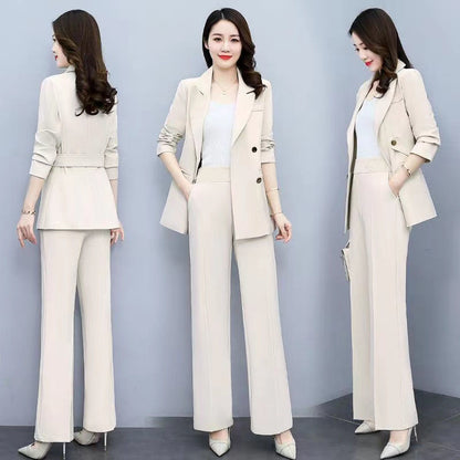 jinran Korean Version High Sense Temperament Professional Suit Elegant Woman 2022 Spring New Style Suit Wide Leg Pants Two-piece Set