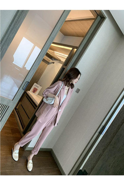 jinran Korean Style New Pink Elegant Women's Pants Suit Fashion Loose Jacket Trousers Two-piece Set Female Office Blazer Tracksuit