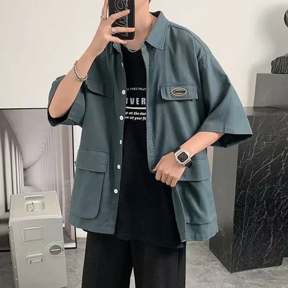 Men's Shirt Plain Oversize Summer Male Shirts Korean Popular Clothes New in Fashion Man 2024 Cool Button Up Tops Xxl