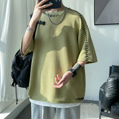 Korean Reviews Many Clothes Men's Clothing Short sleeve Oversized T-shirt Y2k Harajuku Personality Loose Design Sense Tops Tee