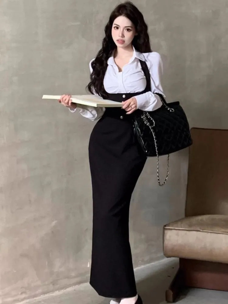 jinran Spring Autumn New 3 Piece Set For Women Dress Sets Patchwork Black Short Coat White Shirt Bodycon Camidole Dresses Fashion Suit