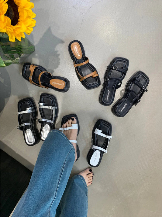 jinran Fashion Women Slides Slippers Black Brown Silver White Summer Outside Mules Shoes Wedge Low Heels Slip On Party Casual Slippers