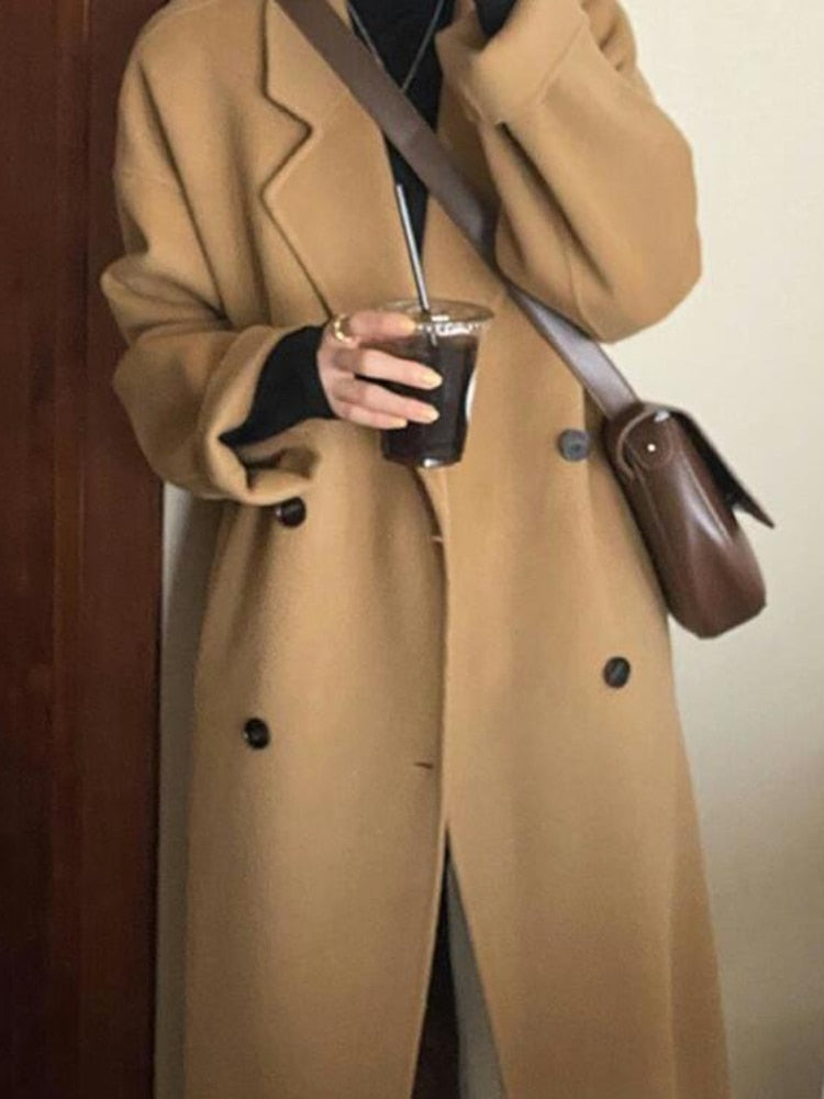 jinran 2022 New Autumn and Winter Suit Collar Camel Colored Woolen Coat Women Knee Length Wool Coat Coat Women Winter Jacket Long Coat