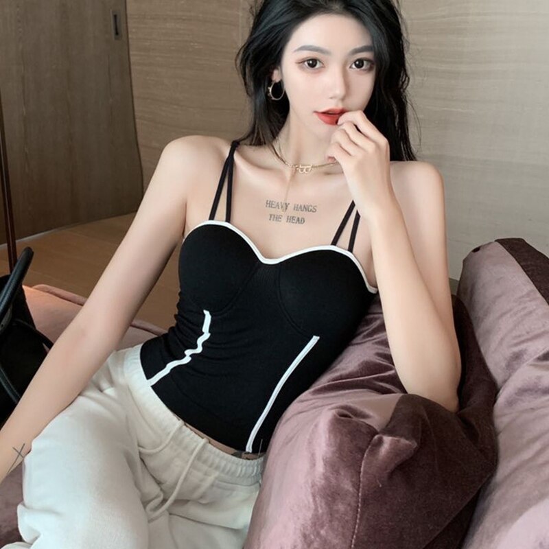 jinran Sexy Camisole Fixed Latex Chest Pad Slim Fit Beautiful Back Bandeau Anti-Sagging Comfortable Elastic Tank Top 2022 New