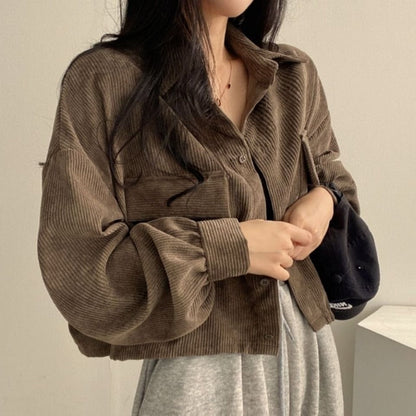 jinran Corduroy Shirt for Woman Elegant Chic Woman Shirt Double Pocket Shirt Coat Autumn and Winter New Casual Jacket Korean