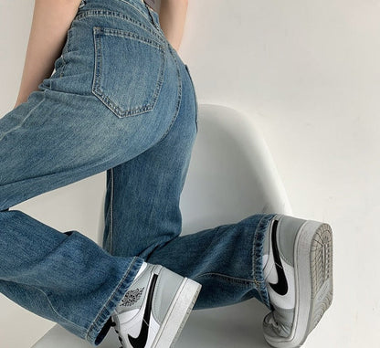 jinran Jeans Women Baggy High Waist Pants 2022 New Fashion Straight Leg Pants Y2k Denim Trousers Vintage Loose Washed Mom Jeans