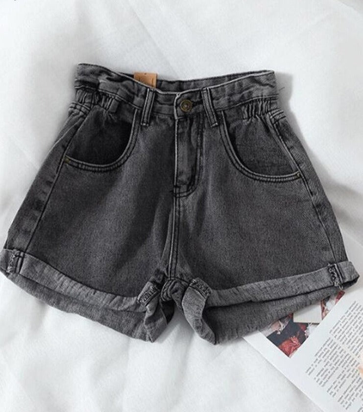 jinran New 2022 High Waist Denim Shorts Women Casual Loose Ladies Fashion Plus Size Elastic Waist Wide Leg Short Jeans Female