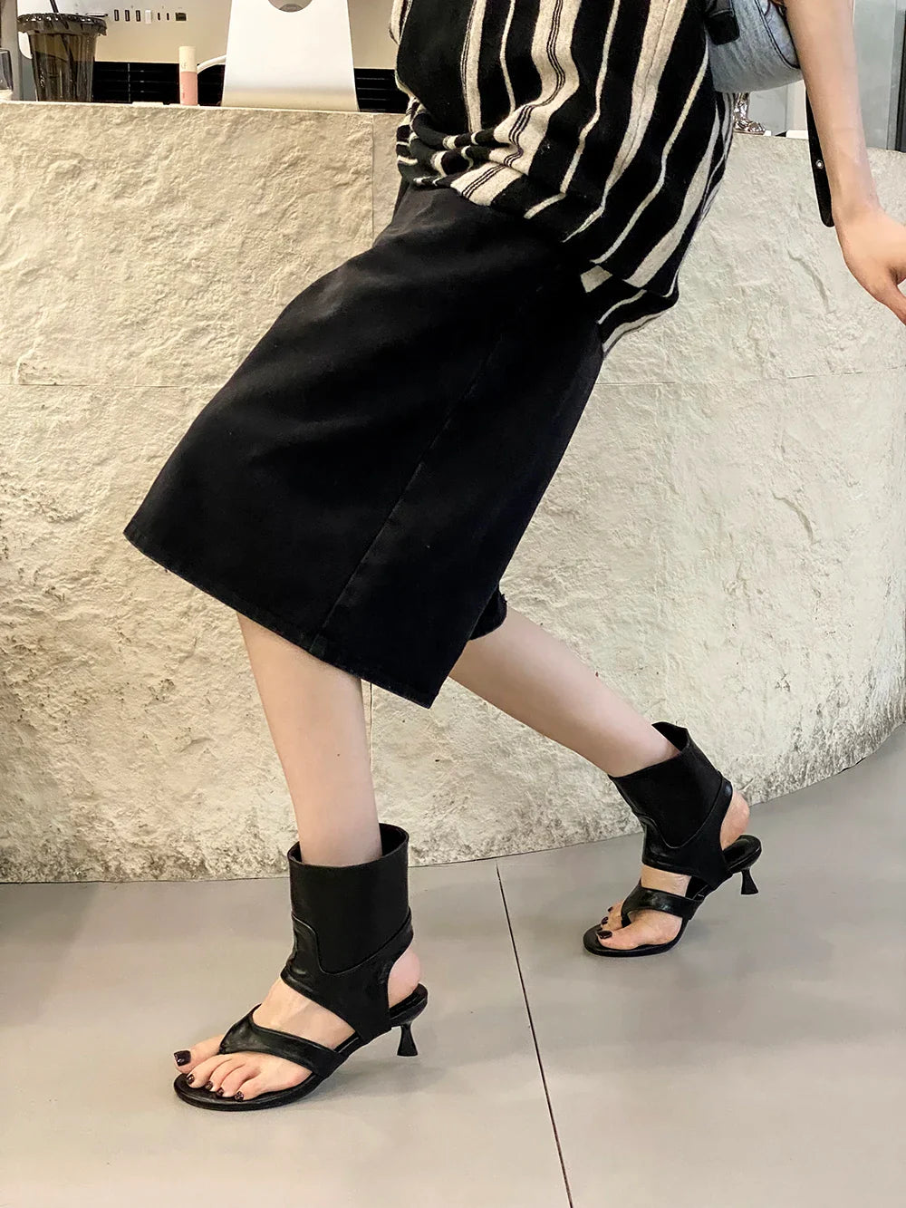 jinran Fashion Women Sandals Boots Woman Summer Dress Shoes Thin Mid Heels Side Zipper Party Pumps Elegant Party Pumps Size 35-40