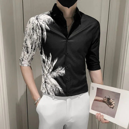 Male Shirts Graphic Oversize White Half Sleeve Men's Shirt with Sleeves Designer Slim Fit Normal Fashion 2024 Korean Style Xxl I