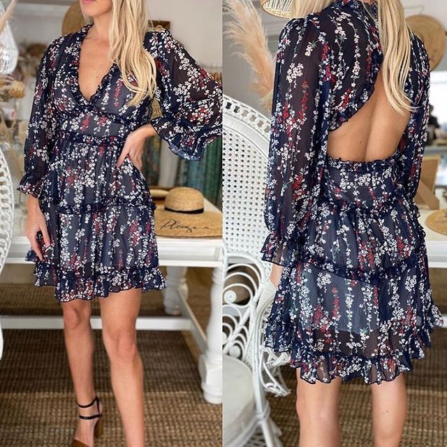 jinran Harlow Floral Print Ruffle Dress women backless V-neck dress women mini summer dress ladies  party dress