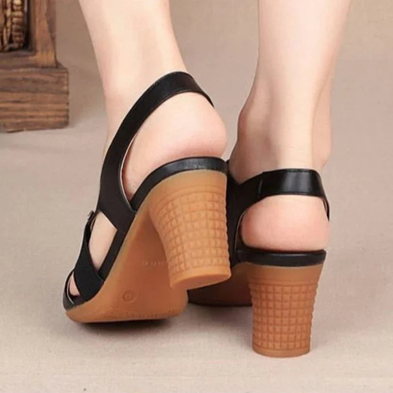 jinran Women Summer Sandals 2024 Round Mid Heel Platform Sandals High Quality Pu Leather Beach Casual Fashion Open Toe Female Shoes