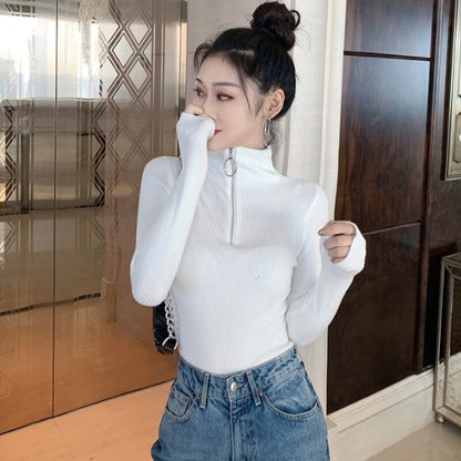 jinran New Fashion Woman Sweaters Women's Outer Wear Black Turtleneck Sweater Autumn Winter Zipper Pullover Slim Fit Sweater Tops